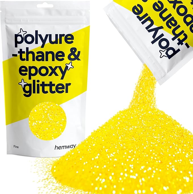 Hemway Polyurethane & Epoxy Resin Glitter 100g / 3.5oz Metallic Crystal Flake Additive for Flooring Jewelry Tumblers Glass Pigment - Fine (1/64" 0.015" 0.4mm) - Fluorescent Yellow
