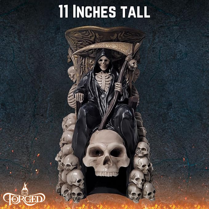 Forged Dice Co. Grim Bones Dice Tower with LED Skull Eyes - Hand Painted Grim Reaper Throne - Dice Rolling Tower Compatible with DND Accessories