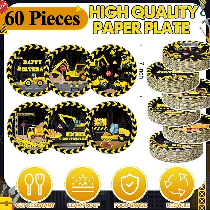 Funnymoom 60 Pcs Construction Birthday Party Decor 7 Inch Construction Cake - Image 2