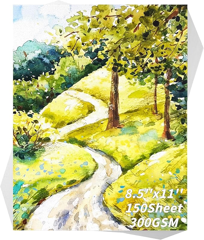 150 Sheets 100% Cotton Watercolor Paper Bulk -140LB/300GSM Art Paper-8.5 x 11 inch Painting & Craft Paper, Finger Paints, Watercolor, Tempera, Drawing, Art Room & Home School Crafts