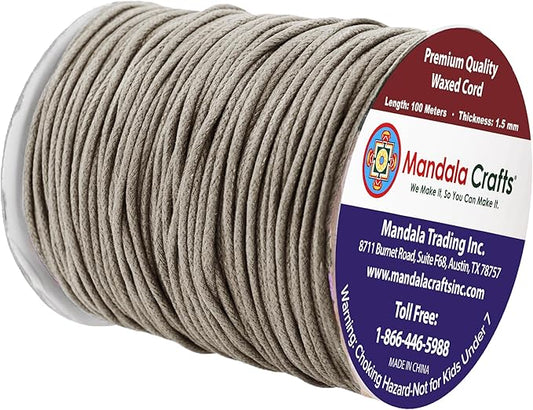 Mandala Crafts 1.5mm 109 Yards Taupe Cotton Waxed Cord for Jewelry Making Bracelet Cord Waxed String - Beading String Thread Jewelry Cords for Necklaces String