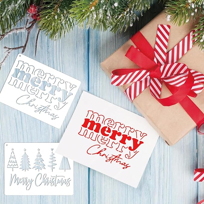 16pcs Merry Christmas Stencils for Card Making Reusable Drawing Believe Christmas Stencils for Painting on Wood Signs, Crafts, Wall Decorations