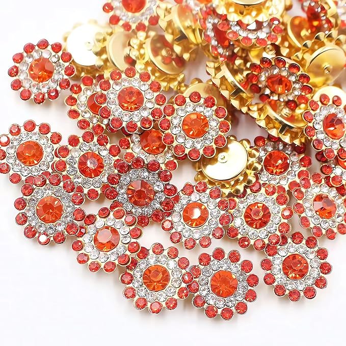 14mm 150pcs Crystals Orange Red Glass Gems Sew on Rhinestones, Metal Base Claw by Unknown