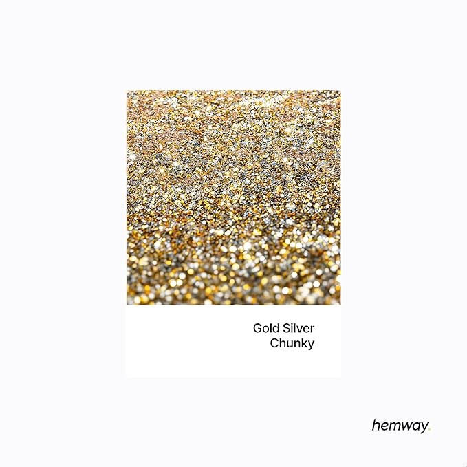 Hemway Polyurethane & Epoxy Resin Glitter 100g / 3.5oz Metallic Crystal Flake Additive for Flooring Jewelry Tumblers Glass Pigment - Chunky (1/40" 0.025" 0.6mm) - Gold Silver