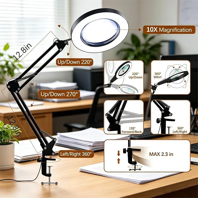 10X Magnifying Glass with Light and Clamp, Magnifier with Light Hands Free3 - Image 4