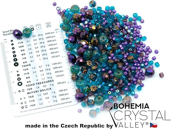 1.8oz (50g) of Blue Purple Mix of Czech Faceted Fire Polished Beads (Round, Catherdal, Rondelle)