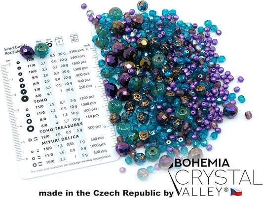 1.8oz (50g) of Blue Purple Mix of Czech Faceted Fire Polished Beads (Round, Catherdal, Rondelle)