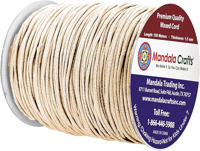 Mandala Crafts 1.5mm 109 Yards Cream Cotton Waxed Cord for Jewelry Making Bracelet Cord Waxed String - Beading String Thread Jewelry Cords for Necklaces String