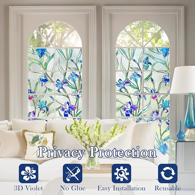 Coavas Stained Glass Window Film Privacy Static Cling - Image 3