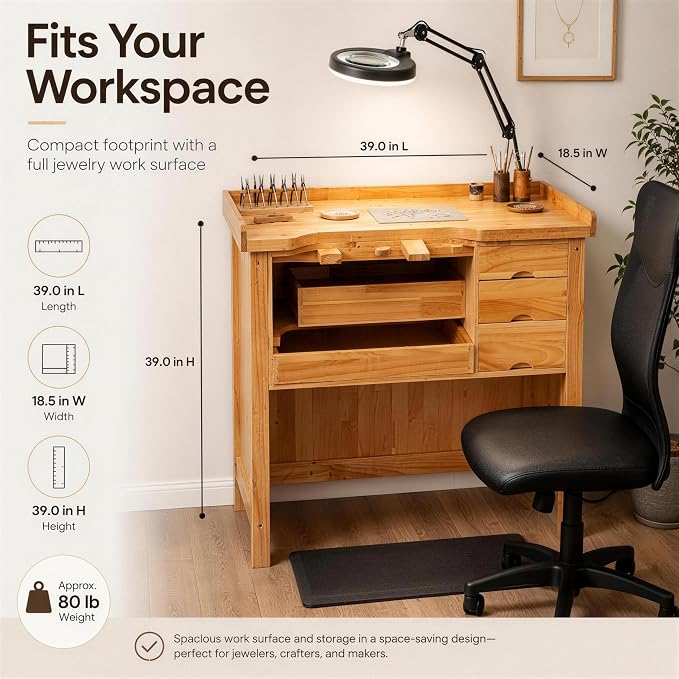 Jewelry Workbench, Heavy Duty Solid Wood Jewelers Bench - Image 2