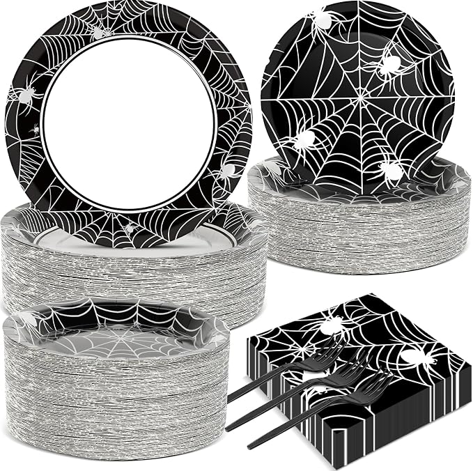 50 Guests Halloween Spider Web Plates and Napkins Party Supplies Spiderweb by Qyeahkj