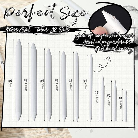 Fulmoon 288 Pcs Blending Stump and Tortillion Set Paper Art Blenders Blend Stumps for Drawing Shading Drawing Supplies Pencil Sketch Paint Tools for Student (Assorted,Mixed Sizes)