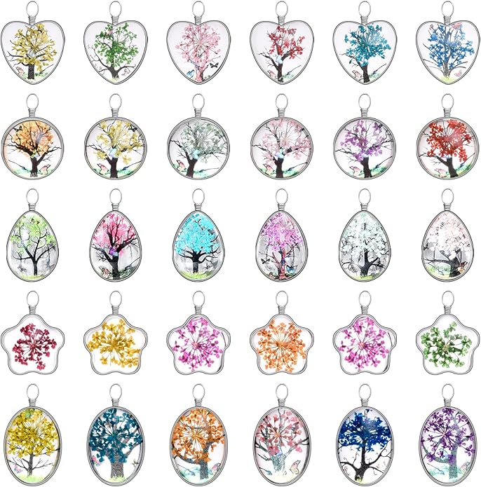 20Pcs 5Styles Dried Flower Tree Pendant Plant Pressed Flower Charms Mix by YionZian