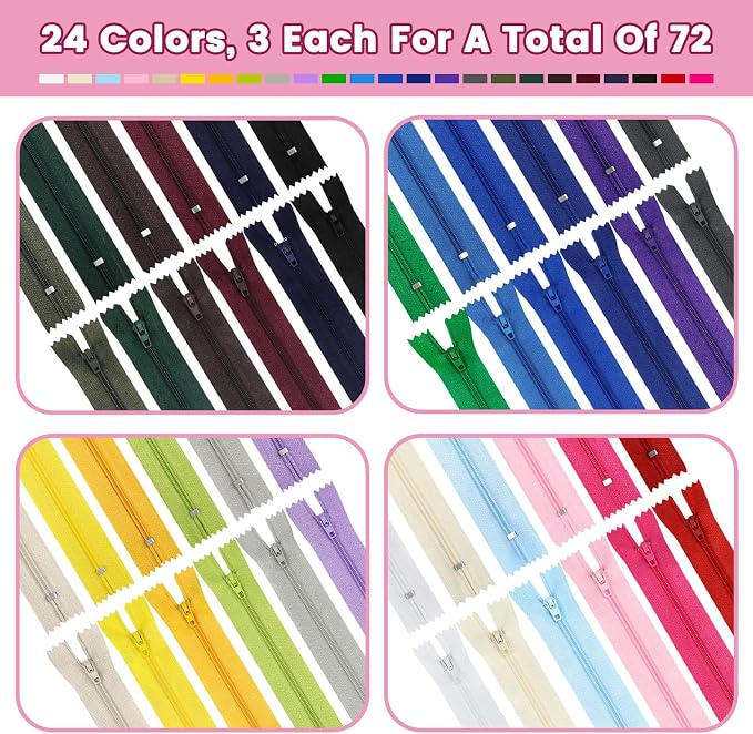 Zippers, DOITEM 72 pcs Zippers for Sewing 25cm/10 Inch Multicolor Nylon Coil - Image 2