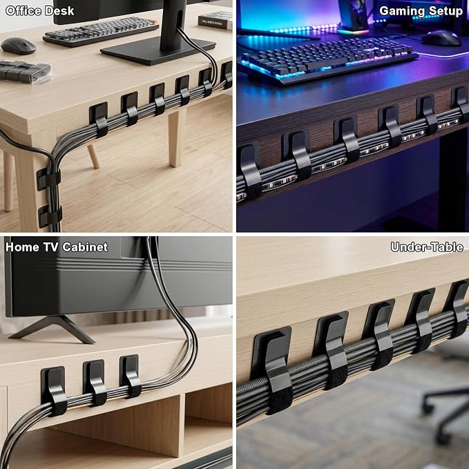 Cable Management Under Desk, 20 Pair Cord Organizer Straps | Reusable hook and - Image 6