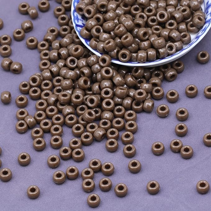 1000Pcs Pony Beads Bracelet 9mm Brown Plastic Barrel Pony Beads - Image 4