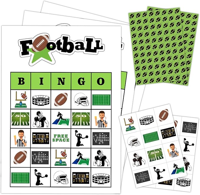 Football Party Bingo Game Cards(24 Players), Sport Themed Bingo Card for Family Friend Adult, Large Group Holiday Party Activity Favor Decoration Supplies -009