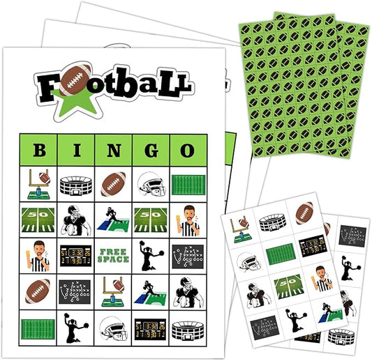 Football Party Bingo Game Cards(24 Players), Sport Themed Bingo Card for Family Friend Adult, Large Group Holiday Party Activity Favor Decoration Supplies -009