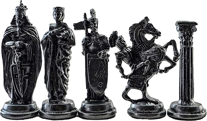 Medieval British Army Antique Copper Metal Chess Set for Adults,Handmade Pieces and Natural Solid Wooden Chess Board with Storage Inside King 3.35inc