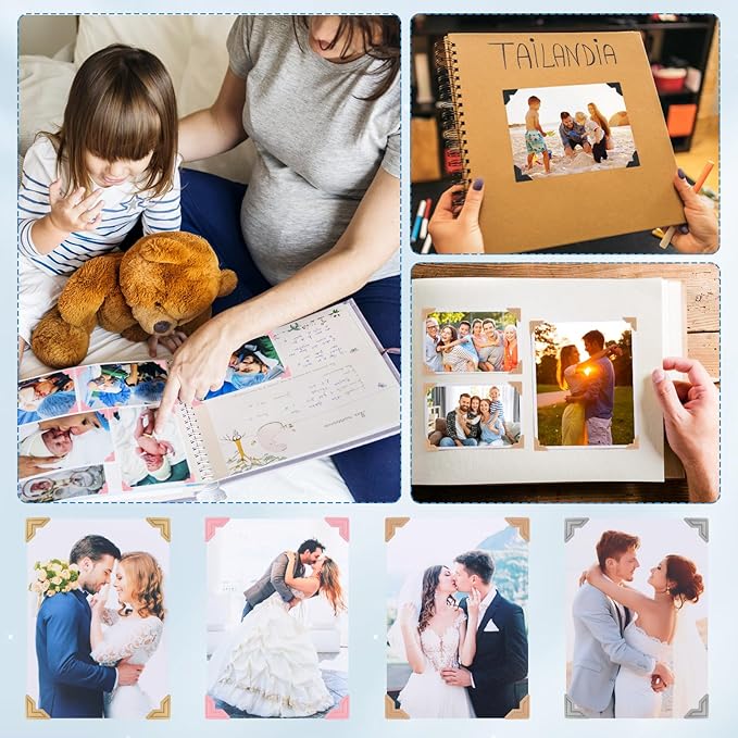 GOONAVI 10 Sheets 240 PCS Shiny Gold Acid-Free Photo Corners Notebook, Self-Adhesive Photo Corners for DIY Photo Album Journal, Photo Corner Stickers for Trip Journal Memory Book