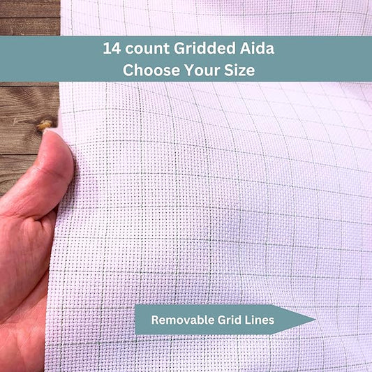 2 Sheets of 14 Count Pre-Gridded Aida Cloth – 21 x 21 Inch White with Green Guidelines Pre-Cut Fabric Squares – Cross Stitch Fabric – 100% Cotton – Ideal for Needlework – The Knotty Unicorn