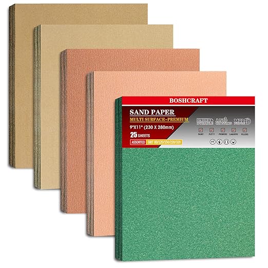 25 PCS Sandpaper, Sandpaper Assortment for Wood Metal Furniture Hand Sander Sand Paper 80/120/150/220/320 Grit Sandpaper Sheets Cut for Use 9" x 11"