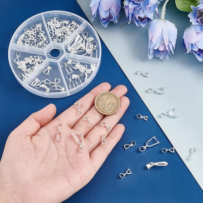 PH PandaHall 90pcs Brass Pinch Bails, 6 Sizes, Dangle Charm Bead Pendant - Image 7