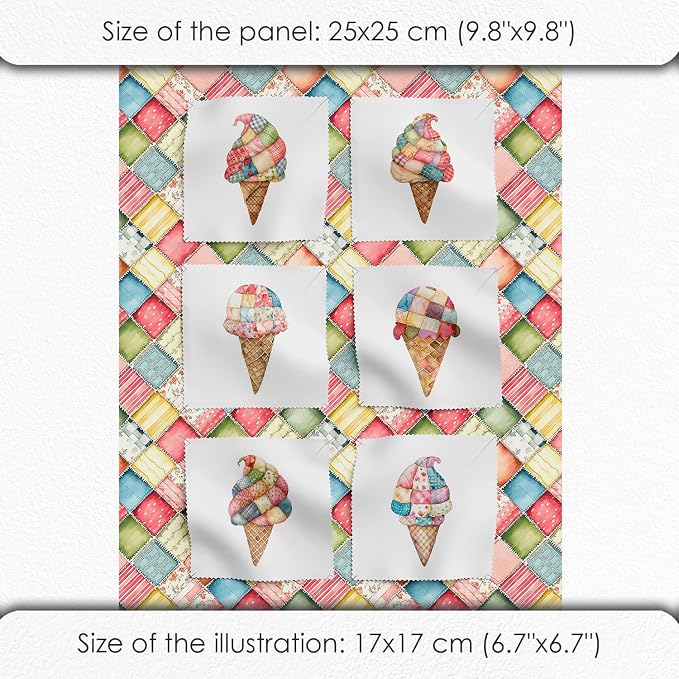 Patchwork Ice Cream Cotton Fabric Panel – 6 Designs + Bonus Sheet 29.5×19.6 inch - Image 6