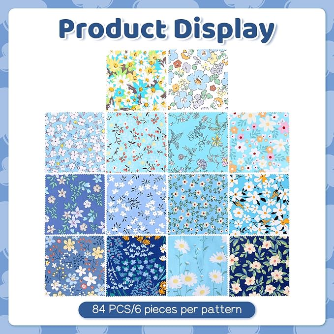 84 Pcs Blue Charm Packs for Quiltings, Cotton Quilting Fabric Bundles, 5 x - Image 2