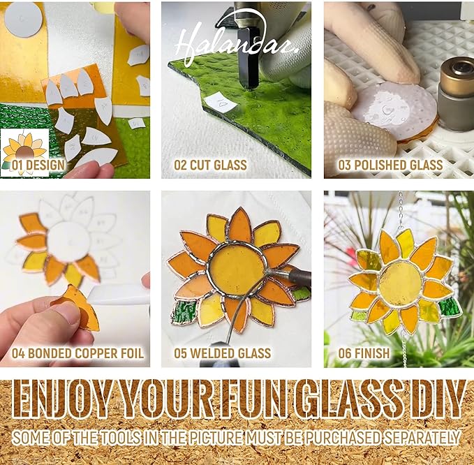 16 Sheets 4x6 in Iridescent Stained Glass Sheets, Glass Cathedral Art, Mosaic Glass, Glass Sheets Supplies with Copper Foil Tape and Gloves for Glass Lovers DIY (Transparent)