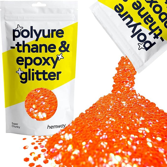 Hemway Polyurethane & Epoxy Resin Glitter 100g / 3.5oz Metallic Crystal Flake Additive for Flooring Jewelry Tumblers Glass Pigment - Super Chunky (1/8" 0.125" 3mm) - Fluorescent Peach