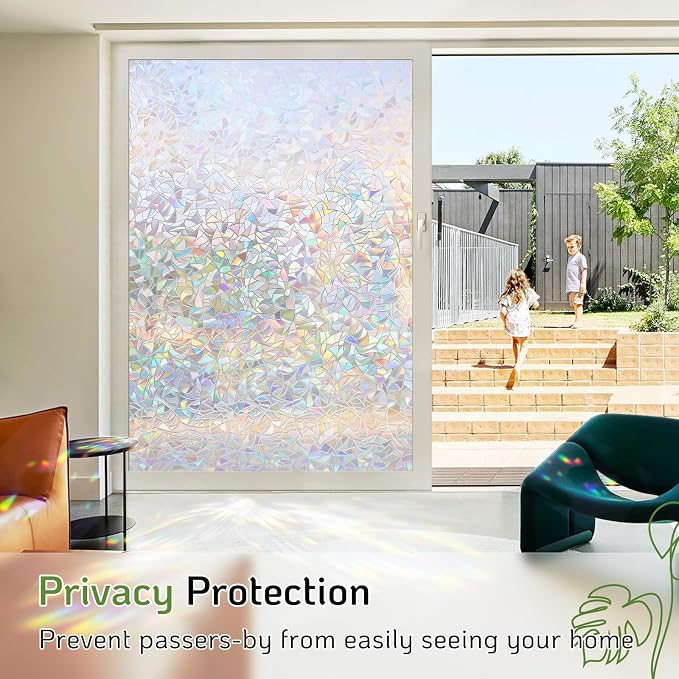 LUTE Rainbow Window Privacy Film, Stained Glass Cling, 35.4" x 157.4" | 3D - Image 4