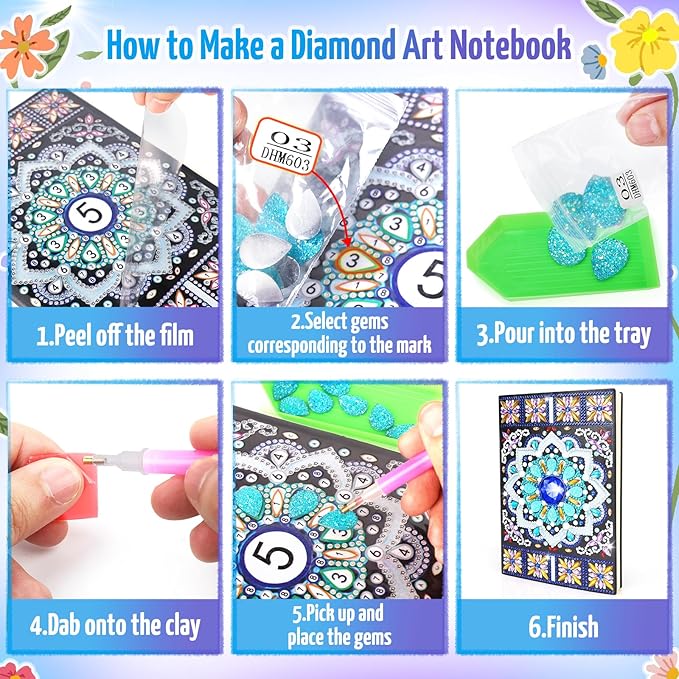 Girls Gifts 5-7-9-10 Year Old, Craft Kits for Kids Age 6 8 11 12 Diamond Art Kits Cute Stationary Girl Birthday Presents for 5 6 7 9 Year Old Girls Notebook Arts and Crafts for Kids Toys Diary