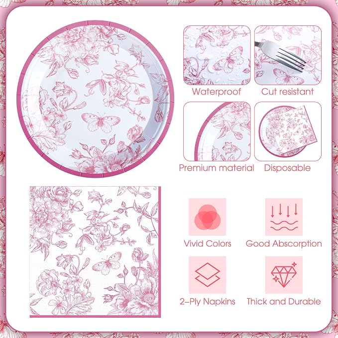Zhehao 120 Pcs Disposable Paper Plates and Napkins Bulk Birthday Party - Image 4
