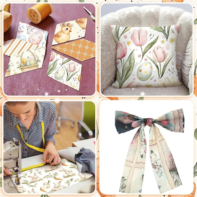 HunnmingRe 20 Pcs 10''x10'' Easter Quilting Fabric Square Bundle Watercolor - Image 6