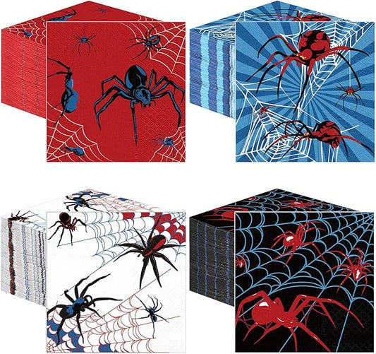 Fulmoon 200 Pieces Halloween Spider Web Cocktail Napkins Disposable Spider Paper Dinner Beverage Napkins for Halloween Christmas Birthday Party Decoration Supplies