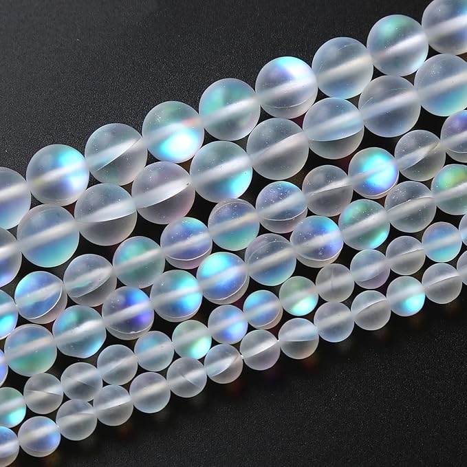 32pcs 10mm Natural White Mystic Aura Quartz Beads Frosted Matte Moonstone Round Loose Beads For Jewelry Making DIY Bracelet Necklace 15"