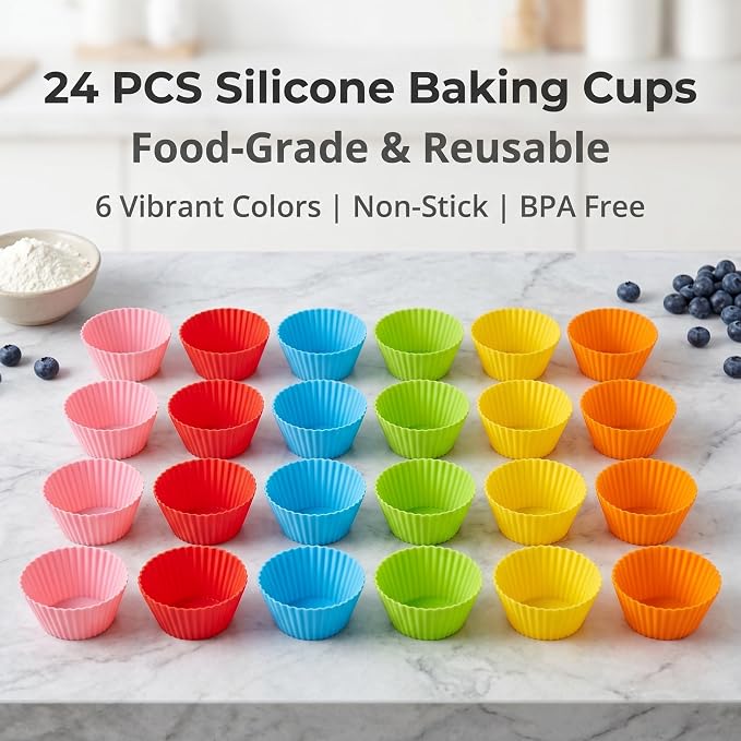 Baking Cups 24 Pack, Non-stick and Flexible Muffin Pans - Image 2