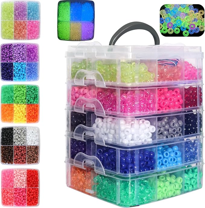 5800Pcs Glow in The Dark Pony Beads Bulk, 30 Colors Rainbow Kandi Bead by JULIMAIDONG