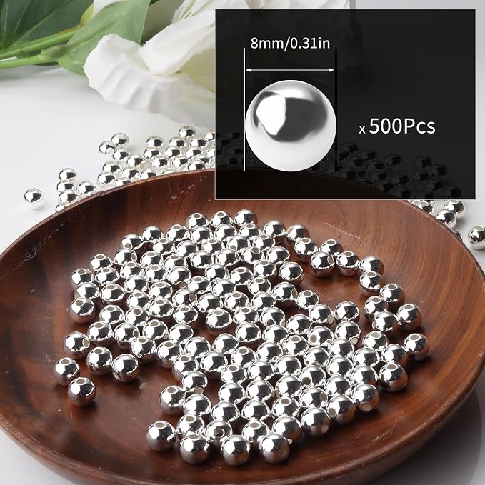 500pcs Silver 8mm Pearl Beads - Image 2