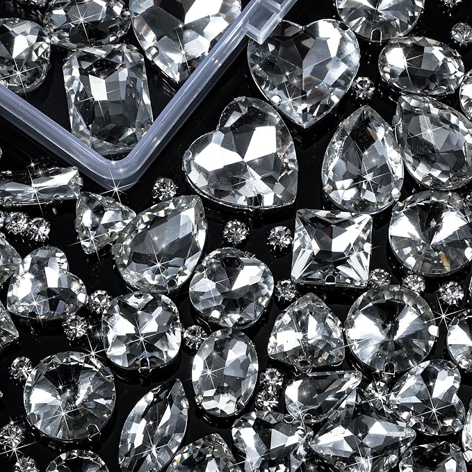 460 Pieces Sew on Rhinestones Glass Sewing Claw Gemstones and Crystals Metal - Image 2