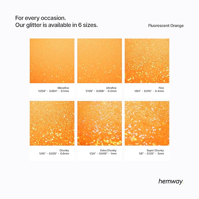 Hemway Polyurethane & Epoxy Resin Glitter 100g / 3.5oz Metallic Crystal Flake Additive for Flooring Jewelry Tumblers Glass Pigment - Microfine (1/256" 0.004" 0.1mm) - Fluorescent Orange