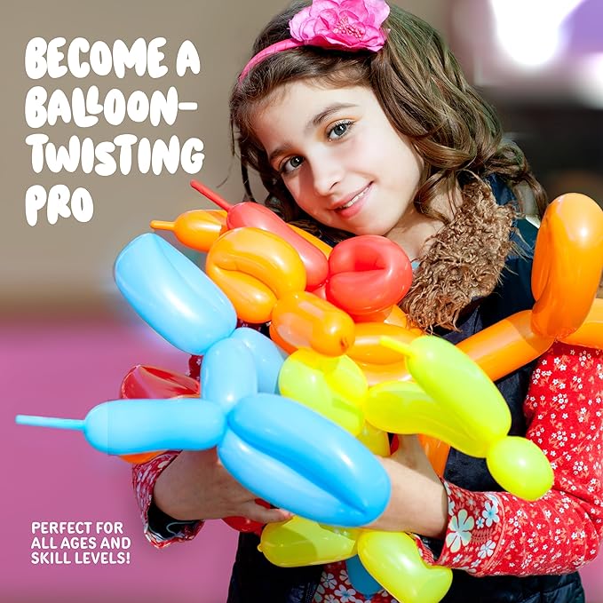 Balloon Animal Twisting Kit with Pump for Kids - Boy & Girl Christmas Gift - Birthday Gifts for Girls and Boys - Arts and Crafts for Kid Ages 8-12 - 6 7 8 9 10 11 12 Year Old - Animals Balloons