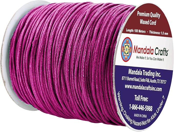 Mandala Crafts 1.5mm 109 Yards Dark Violet Cotton Waxed Cord for Jewelry Making Bracelet Cord Waxed String - Beading String Thread Jewelry Cords for Necklaces String