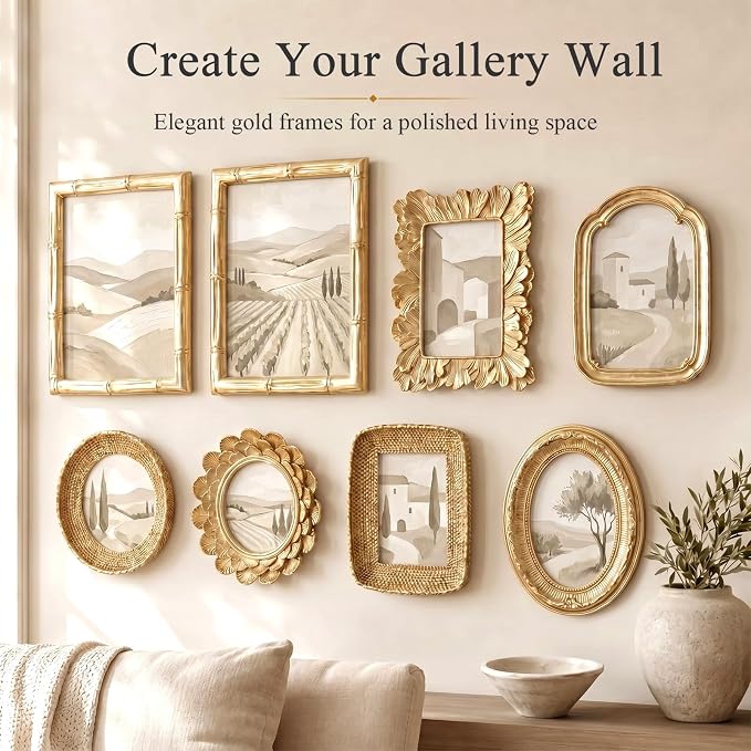 8 Pcs Gold Picture Frames Set for Gallery Wall, 5x7 & 4x6, Modern Ornate - Image 3