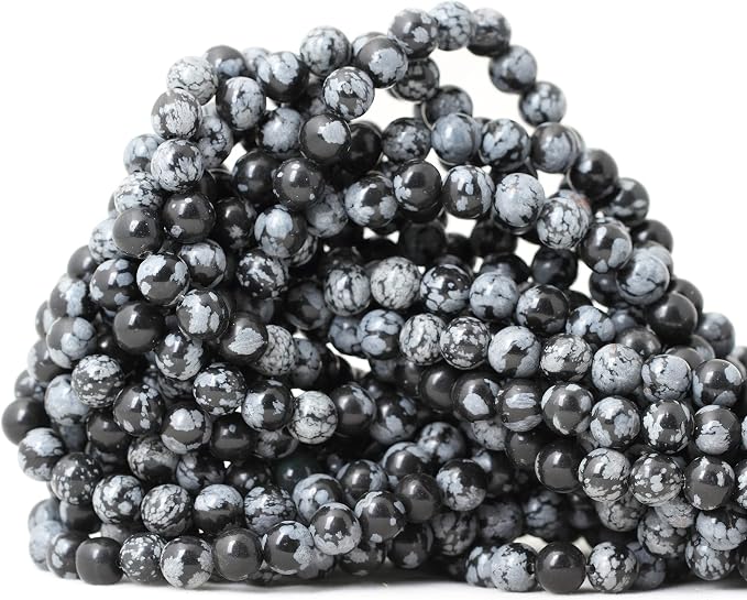 60PCS 6mm Natural Black Snowflake Obsidian Gemstone Round Loose Beads Stone by CHEAVIAN