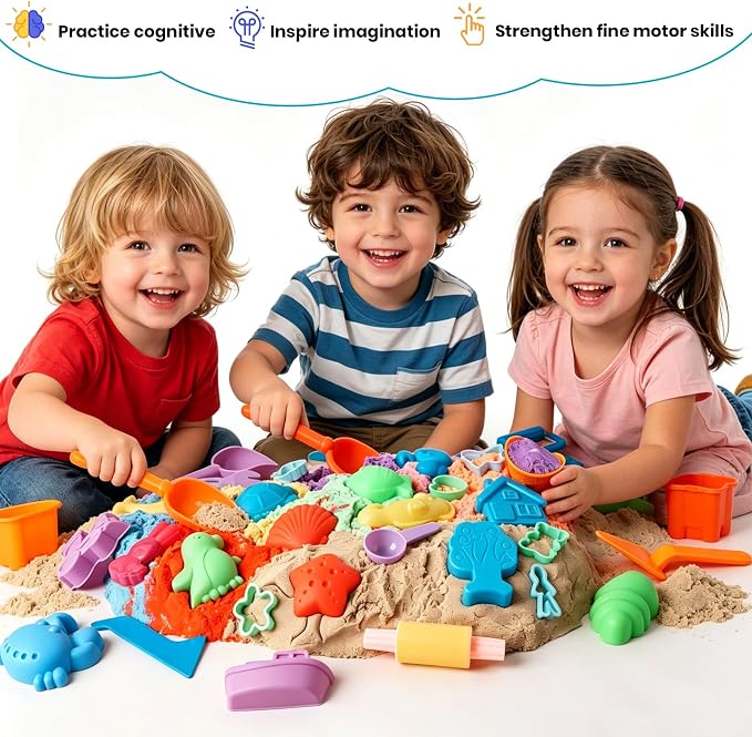 FURWEY Play Sand Set, with 13.3lbs of Colorful Sensory Sand, Plus 15 Tools & - Image 7