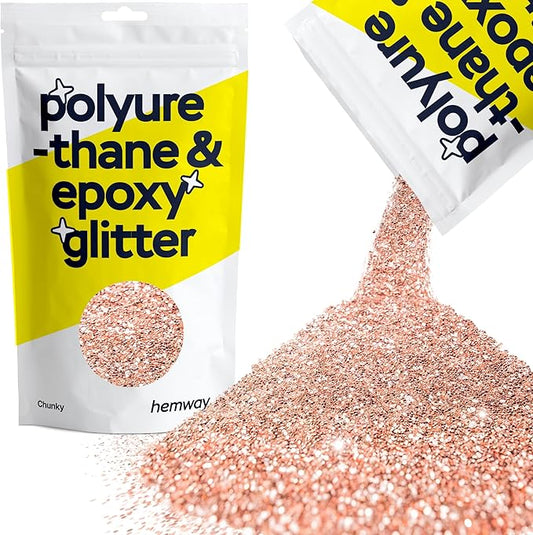 Hemway Polyurethane & Epoxy Resin Glitter 100g / 3.5oz Metallic Crystal Flake Additive for Flooring Jewelry Tumblers Glass Pigment - Chunky (1/40" 0.025" 0.6mm) - Rose Gold