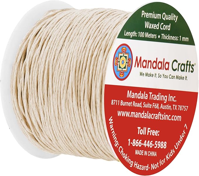 Mandala Crafts 1mm 109 Yards Cream Cotton Waxed Cord for Jewelry Making Bracelet Cord Waxed String - Beading String Thread Jewelry Cords for Necklaces String