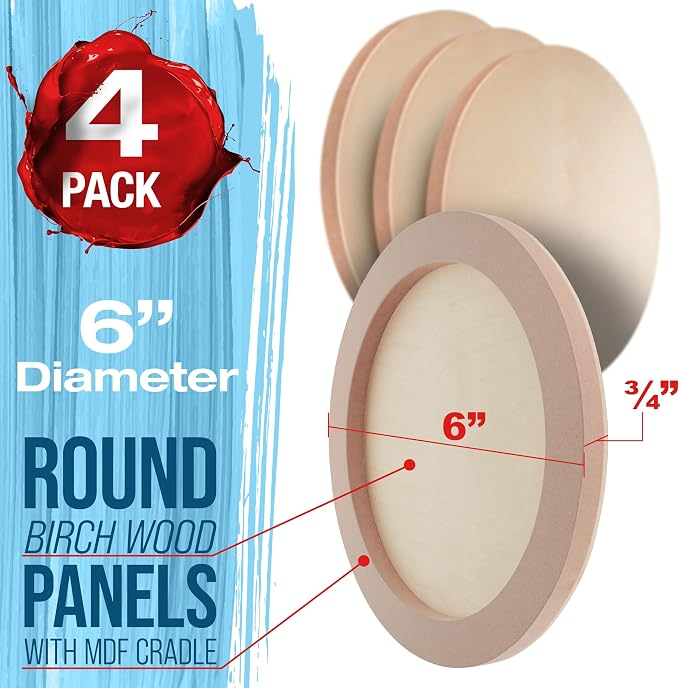U.S. Art Supply 6" Unfinished Round Birch Wood Panels - Image 2